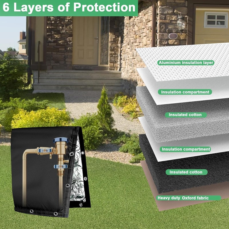 Adamoss Backflow Preventer Insulated Cover (5F) 6-Layer Fabric Pipe Insulation Cover for Water Well Pump and Sprinkler Valve Winter Freeze Protection UV Coated (24" W X 24" H) - Image 2